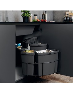 500mm VS Envi Centre Waste Bin 39L Pull-Out Triple Containers Grey 50279323