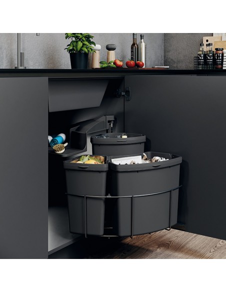 500mm VS Envi Centre Waste Bin 39L Pull-Out Triple Containers Grey 50279323