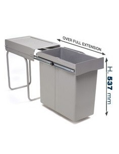 300mm Kitchen Waste Bin 40L Pull-Out Unit Single Container Hinged Door Gollinucci 294GY 2