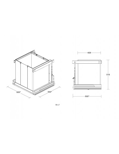 600mm Tecnoinox P-One King Waste Bin 72L Legrabox Stainless Single
