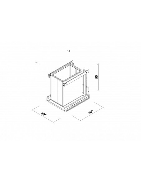 450mm Tecnoinox P-One King Waste Bin Single 55L Blum Legrabox Drawer KSBINTLP1.450.55.GR