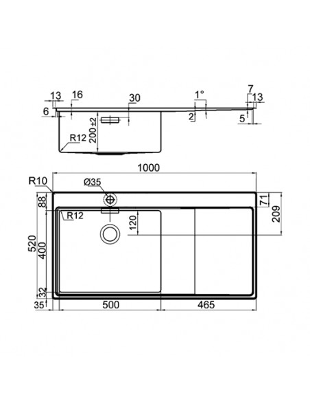Clearwater Xeron 105 Kitchen Sink Square 1.0 Bowl 1.2 Stainless Steel ML1F243A2