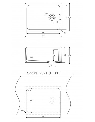 Abode Belfast 600mm Farmhouse Kitchen Sink FREE WASTE AW1022