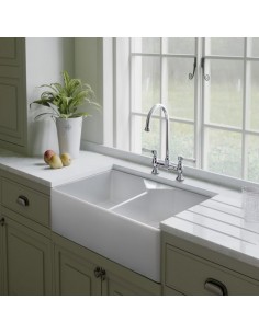 Rangemaster 800mm Double Belfast Kitchen Sink Ceramic Waste CDB800WH 56557710 2