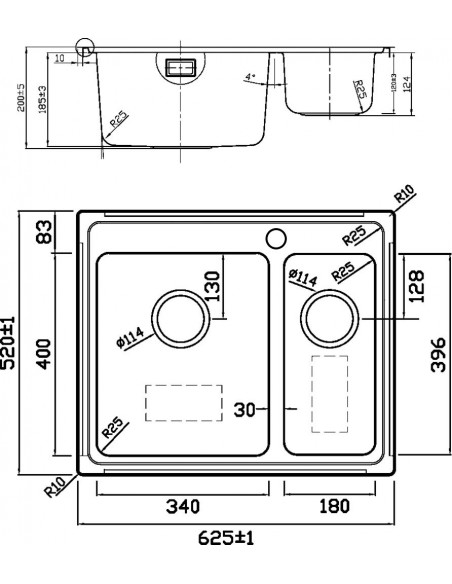 Clearwater Bella Kitchen Sink 1.5 Bowl Topmount Inset Stainless Steel BE625