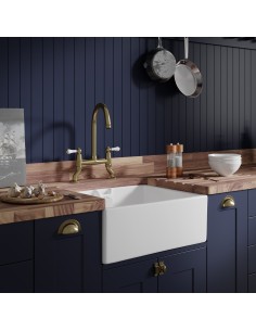 Thomas Denby Norfolk 600mm Kitchen sink, White, ceramic apron front classic sink. Glossy white 2
