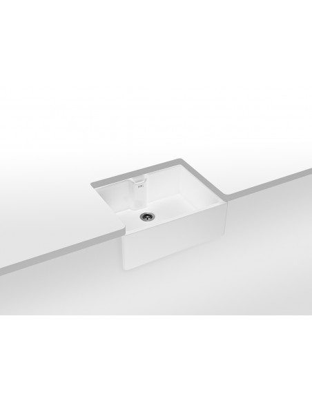 Thomas Denby Norfolk 600mm Kitchen sink, White, ceramic apron front classic sink. Glossy white