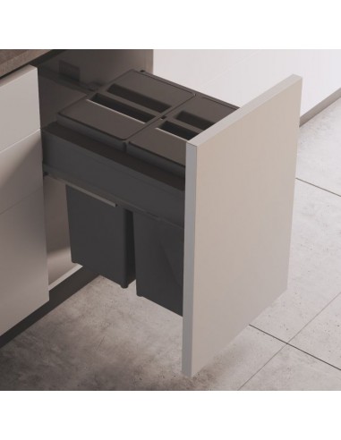 400mm Kitchen Waste Bin Gollinucci 58L Double Container Grass Runners  580PL/40-GY