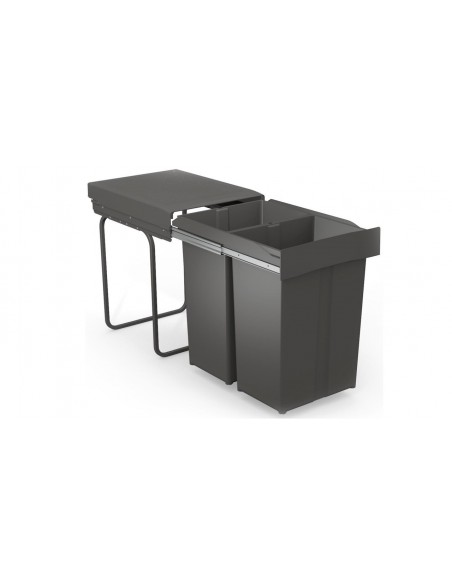 400mm Double Waste Bin 58L Gollinucci Kitchen Hinged Doors Base Mount 295-GY