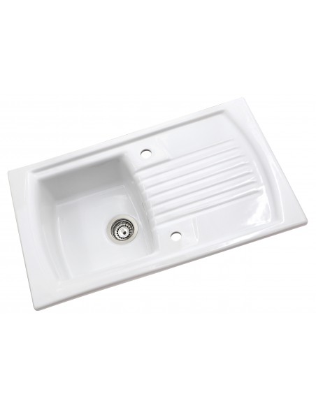 Thomas Denby Sonnet Sink Ceramic White 1.0 Bowl Drainer Mini 855 x 500 SO1BWT