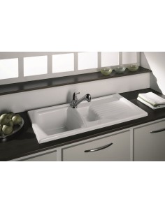 Thomas Denby Sonnet 1.5 Ceramic Kitchen Sink White Curved Bowl SO15BWT 2