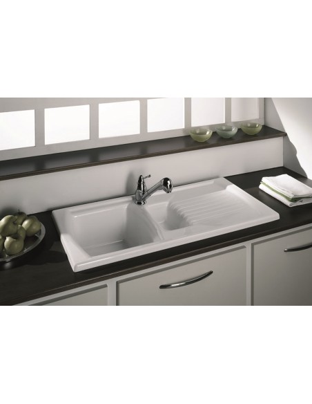 Thomas Denby Sonnet 1.5 Ceramic Kitchen Sink White Curved Bowl SO15BWT