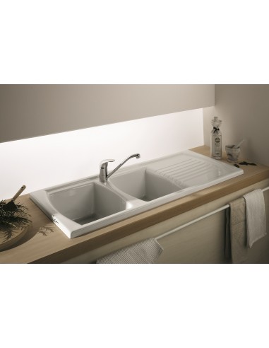 Thomas Denby Sonnet Double Bowl Kitchen Sink White Ceramic 1205x500 SO2BDWT