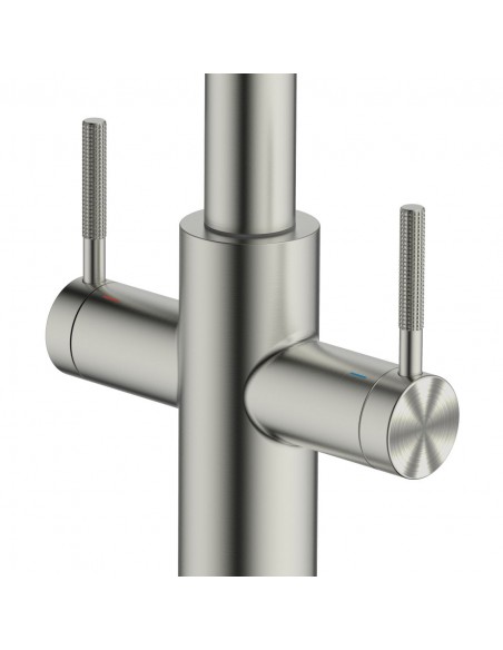 Clearwater Topaz Kitchen Tap J Spout Brushed Nickel Twin Lever