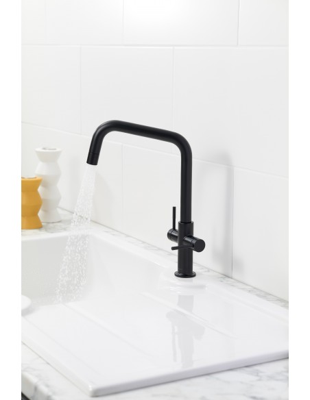 Clearwater Topaz Kitchen Tap U Spout Matt Black Twin Lever