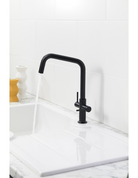 Clearwater Topaz Kitchen Tap U Spout Matt Black Twin Lever