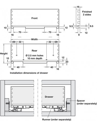 Solid Oak Dovetail Drawer Box 185H x 500-1000mm...