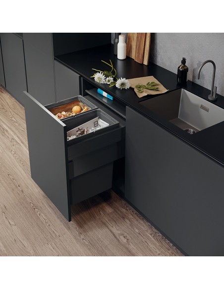 600mm VS Envi Space XX Kitchen Double Waste Bin 88L 476mm Depth Lava 50344344