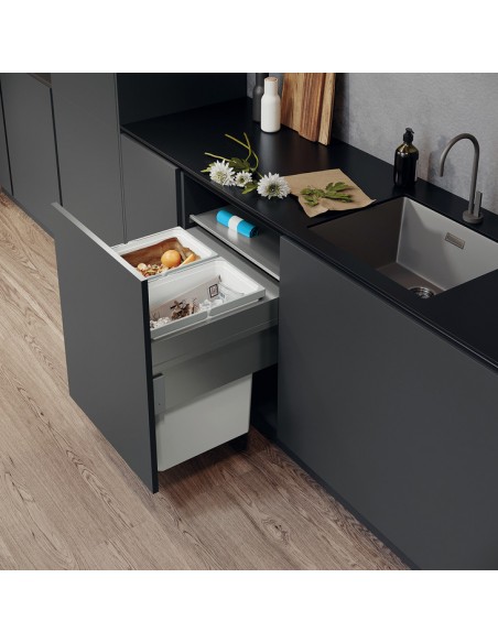 600mm Envi Space XX Grey Kitchen Double Waste Bin 88L 476mm Depth 50344544
