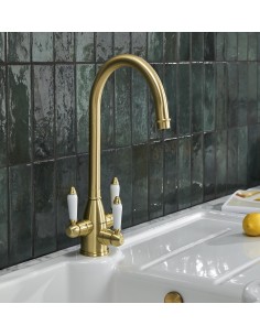 Brushed Brass Tri Spa Tap, Cold water filter & Mixer Kitchen tap 2