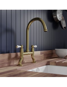 Clearwater Elegance Bridge Bronze Kitchen Tap White Twin Levers 0.1 ELB10BZ 2