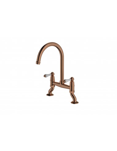 Clearwater Elegance Bridge Copper Kitchen Tap White Twin Levers 0.1 ELB10BC
