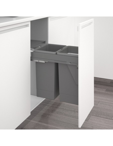 Sige 400mm Waste Bin Kitchen Soft Closing Double 64L Grey Door Fix I520-511