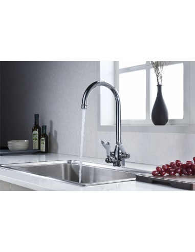 Clearwater Tri Spa Filter Kitchen Tap, Krypton, Brushed Nickel, White levers