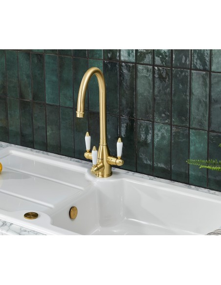 Brushed Brass Tri Spa Tap, Cold water filter & Mixer Kitchen tap