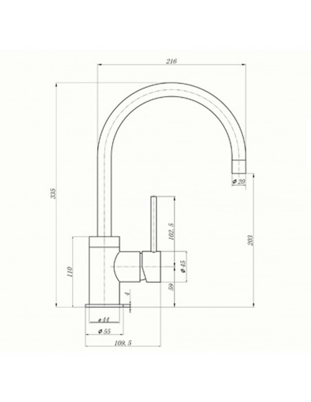 Courbe Kitchen Mixer Tap Curved Spout Chrome 1810 WRAS Single Lever COU/01/CH