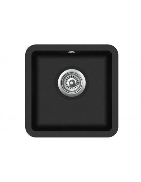 Clearwater Nova Single bowl kitchen sink, Black granite, square 380 x 380mm, waste kit included