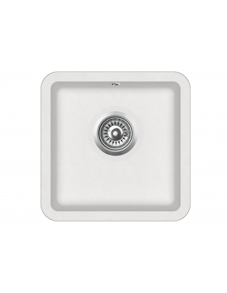 Clearwater Nova Single bowl kitchen sink, granite, square 380 x 380mm, waste kit included, Blizzard