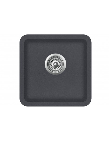 Clearwater Nova Single bowl kitchen sink, granite, square 380 x 380mm, waste kit included, Slate