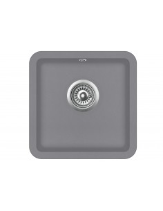 Clearwater Nova Single bowl kitchen sink, granite, square 380 x 380mm, waste kit included, Steel