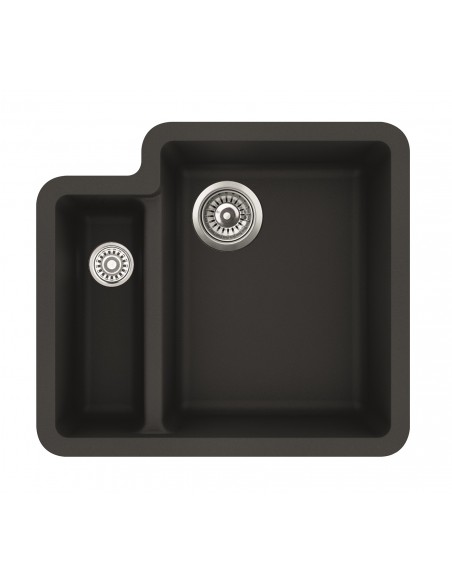Clearwater Quarex Jet Black 1.5 Bowl Kitchen Sink, 557 x 500mm Inset or Undermount