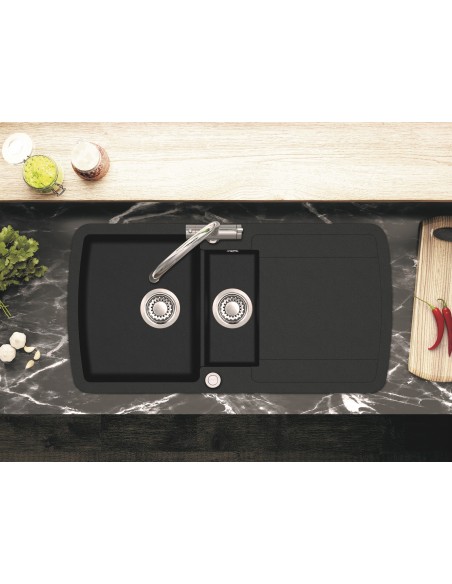 Clearwater Gemini Granite JET Black Kitchen Sink 1.5 Reversible GEMD150JT