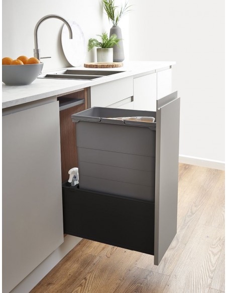 300mm Ninka ECO-Base Waste Bin 46.2L Blum Legrabox Drawer Black ECO46B