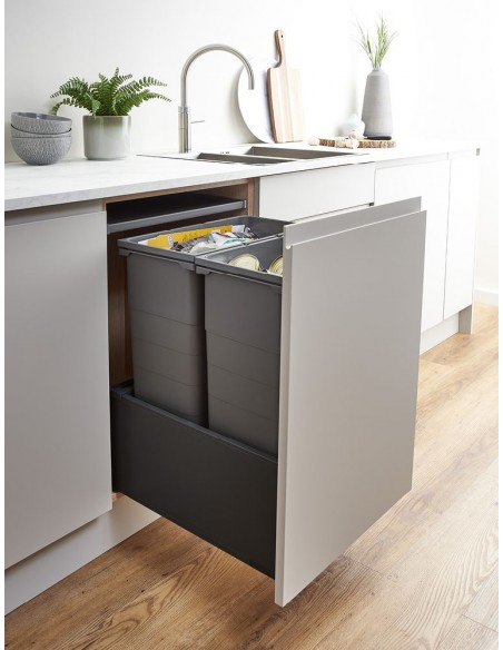 500mm Ninka ECO-Base Waste Bin 88.2L Blum Legrabox Drawer Black ECO88B5