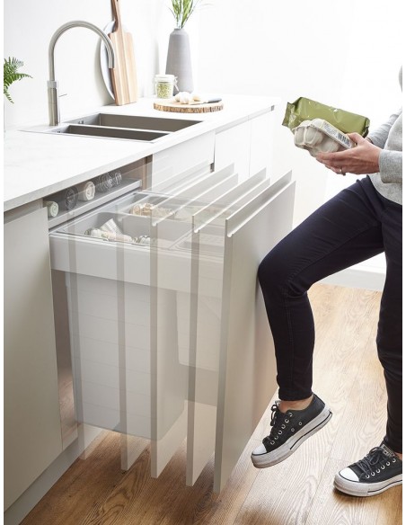 ECO Top Family waste bin, Blumotion drawer box included, Triple containers, Powered by Blum, Suits 600mmm Kitchen cabinets