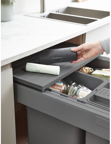 ECO Top family waste bin, Blumotion runners & drawer box, 88.2L Large capacity rubbish bin, Orion grey, Door fix