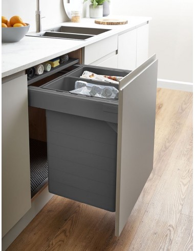 ECO Top family waste bin, Blumotion runners & drawer box, 88.2L Large capacity rubbish bin, Orion grey, Door fix