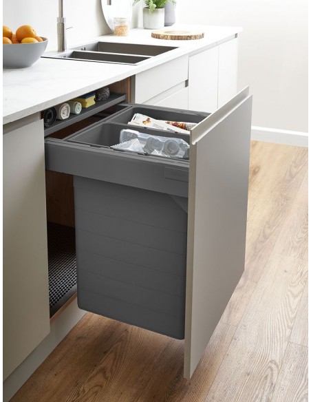 ECO Top family waste bin, Blumotion runners & drawer box, 88.2L Large capacity rubbish bin, Orion grey, Door fix