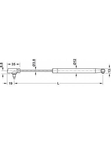 Gas Lift Hinge, Lid stay K12 164mm 50 Newtons, Automatic Opening