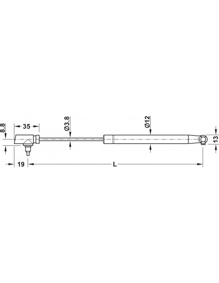 Gas Lift Hinge, Lid stay K12 164mm 50 Newtons, Automatic Opening