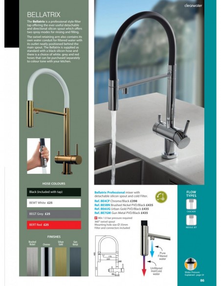 Clearwater Bellatrix Water Filter Tap Chrome/Black Hose