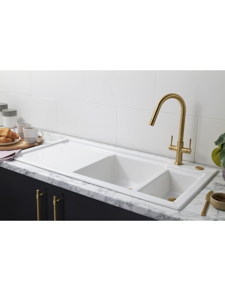 Clearwater Topaz Kitchen Tap, J Spout Pull Out Spray, Brushed Brass