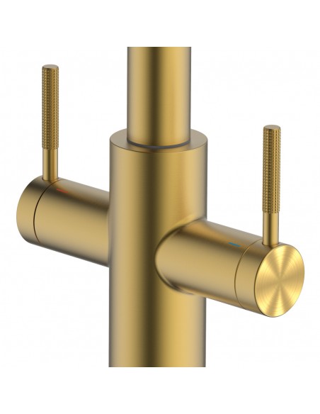 Clearwater Topaz Kitchen Tap, J Spout Pull Out Spray, Brushed Brass