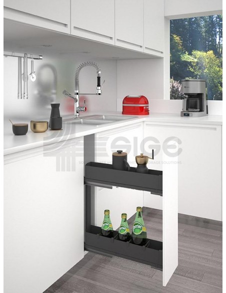 150mm Pull-Out Sige Kitchen Base Storage Anthracite Trays Soft-Closing I560-010