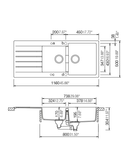 Schock Stone D200 Double Bowl & Drainer Kitchen Sink, Stone