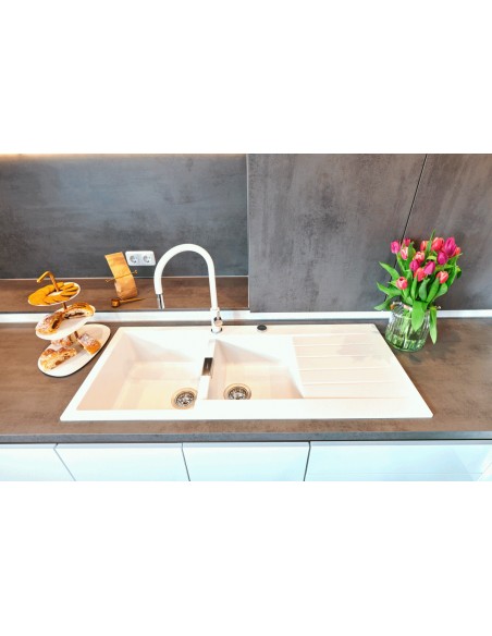 Schock Stone D200 Double Bowl & Drainer Kitchen Sink, Stone